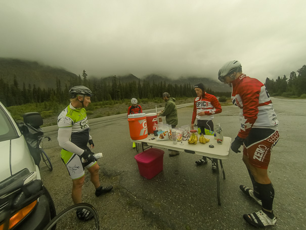 The aid station at the top of the climb