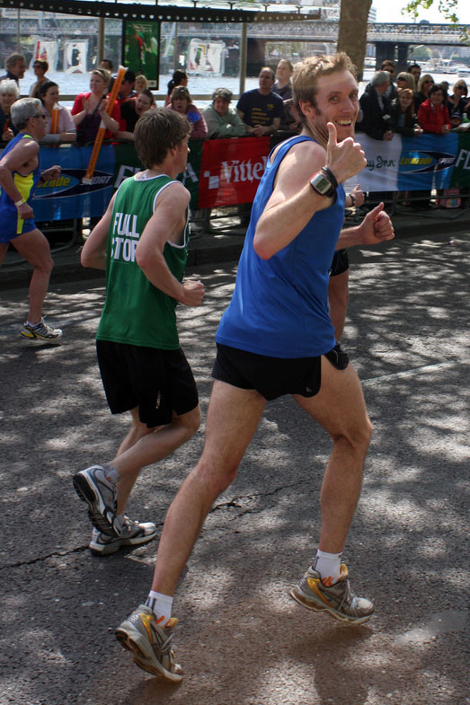 At around mile 25. How happy do I look?  Love it!  (photo by Mike Bourne)