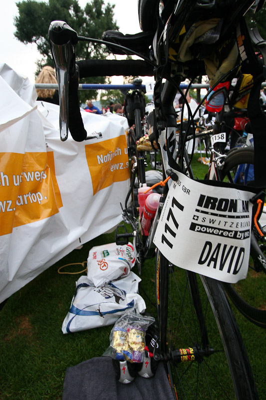 My bike, racked and ready in transition.