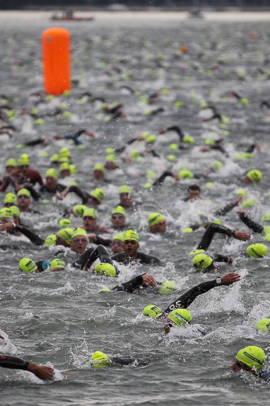 Heading towards the end of a lap.  The reason people are looking up is to 'sight' - to see where they're headed.  Its not like a pool with lines on the bottom!