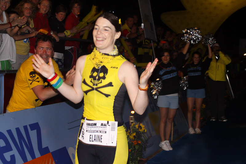 Happy pirate, happy pirate supporters, happy cheerleaders.  This is Ironman finish.