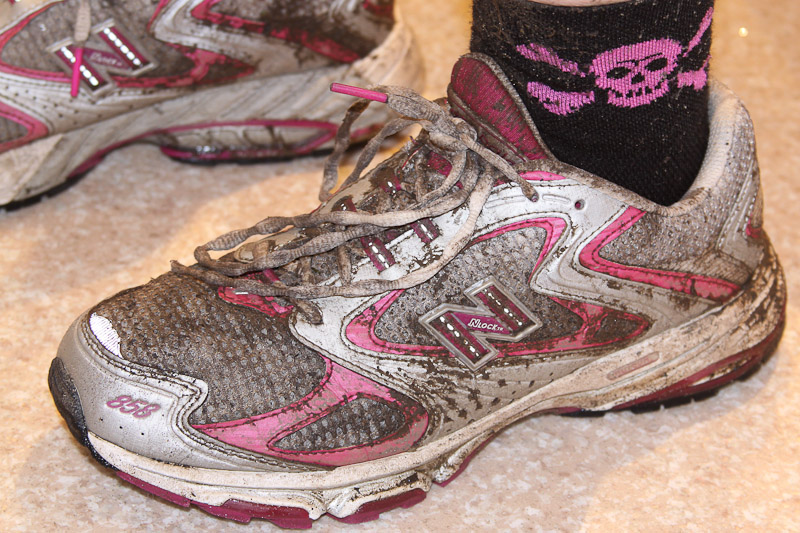 Sharon's muddy feet post parkrun!