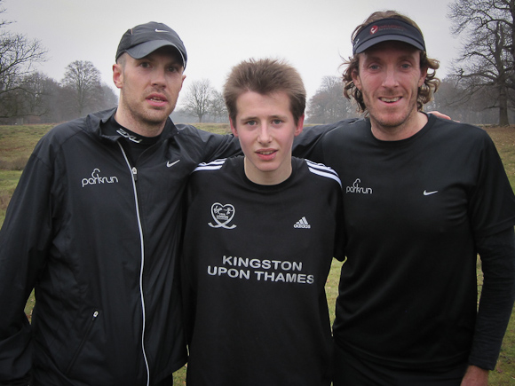 Danny, Oliver, David shortly after finishing Richmond parkrun