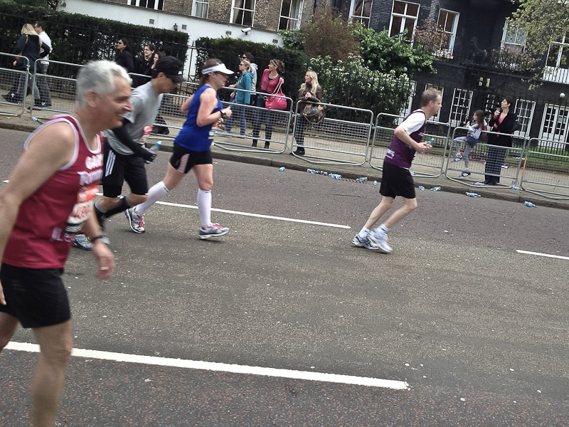 Sharon running up Birdcage Walk, not responding to her name, only 