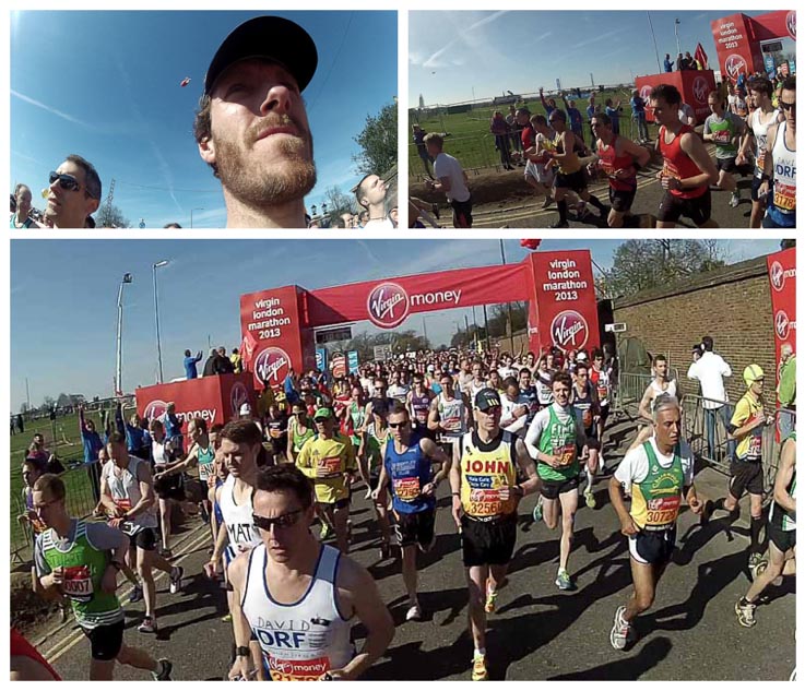 The Start - Me! Crossing the start line (with Jo and Dylan waving from the sidelines).