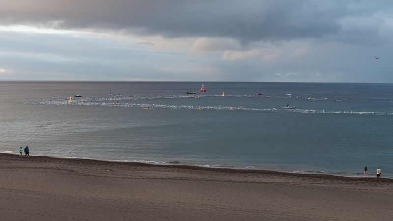 This shows the 'far' end of the swim course during the first lap of the swim.  It is just under 850m back to the turnaround.  The swim is swum anticlockwise.