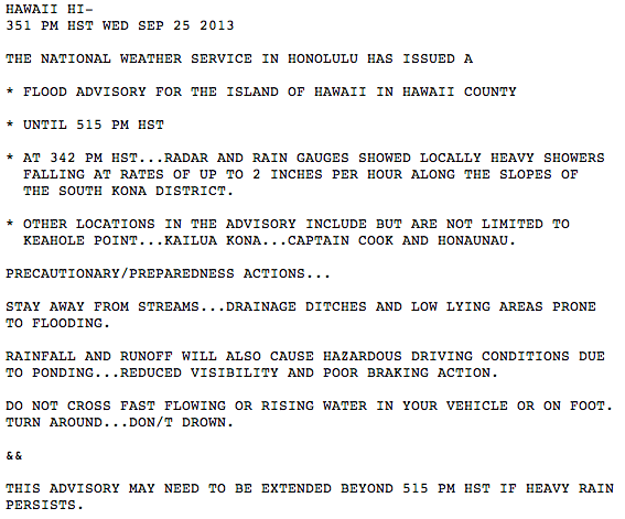 Flood Advisory Notice from the National Weather Service in Honolulu
