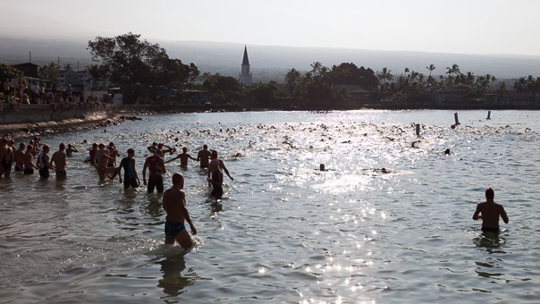 Swimming to the start line