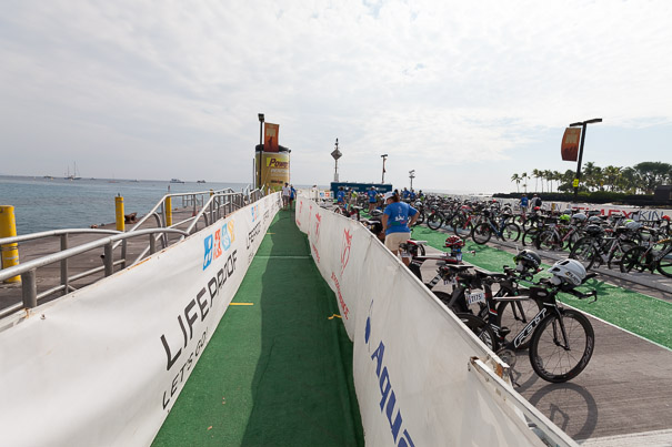 I then run down this chute to the end of the pier to collect my bike.  After the bike ride I run back up here to collect my running shoes.