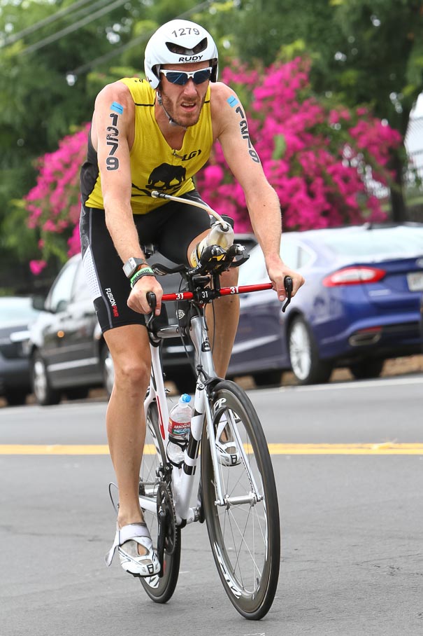 Bike shoes are loosened and I'm about to take my feet out before returning to transition.