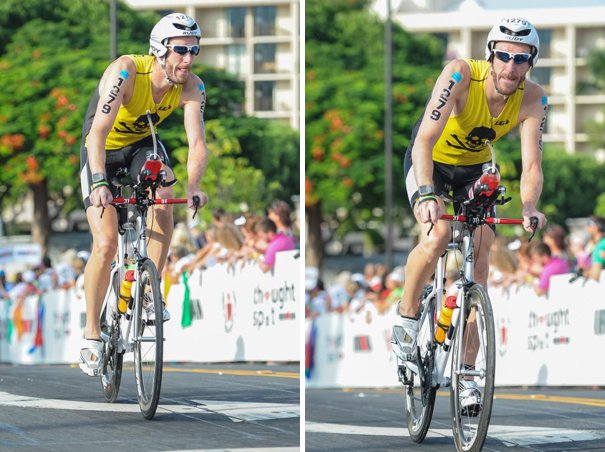 At the first turn on the bike - within the first 45 seconds of the ride.