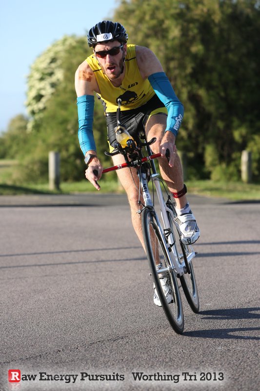Early on in the bike segment. Note the plaster on my right shoulder following my recent bike fall!
